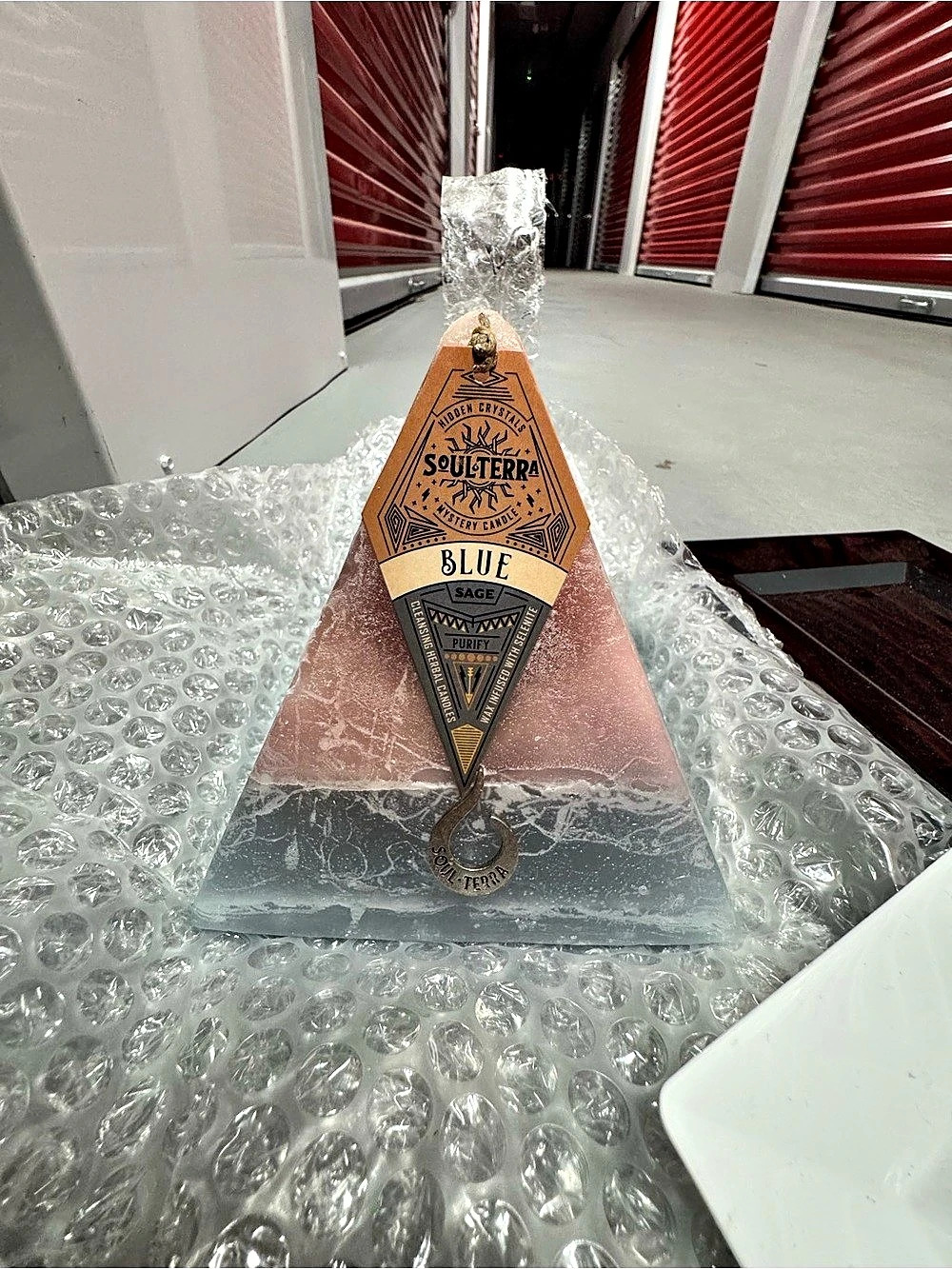 Soulterra Blue Sage pyramid Crystal candle